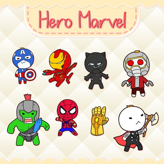 Heroes Marvel Clip Art - Kawaii Design Download - Cute Heroes Marvel Clip Art - Hand Painted - Sticker Clip Art - Clip Art Instant Download PNG File
